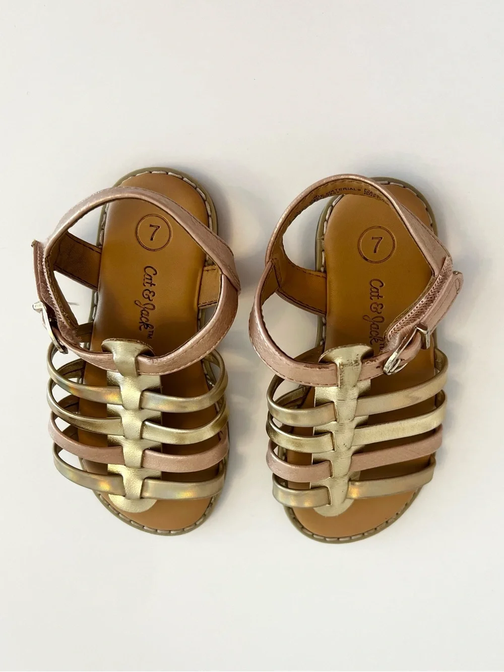 Cat & Jack Girls Metallic Rose/Gold Multi-Strap Velcro Sandals | Size 7